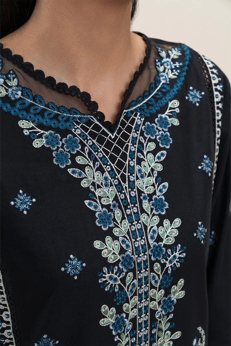 BEECHTREE-3PC KARANDI EMBROIDERED SHIRT WITH KHADDI NET EMBROIDERED DUPATTA AND EMB TROUSER-WJ-1940