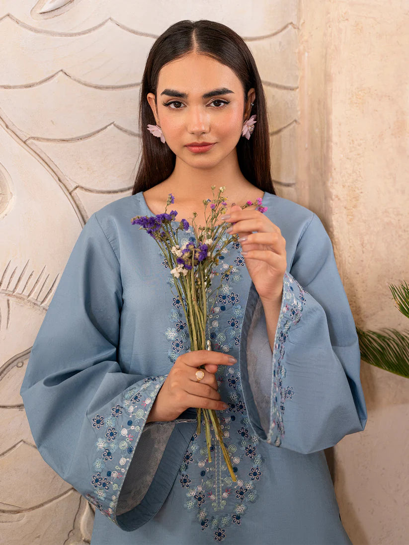 IZEL-2PC DHANAK EMBROIDERED SHIRT WITH DHANAK TROUSER-W.J-1812
