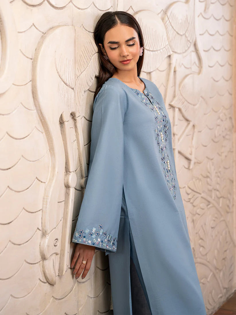 IZEL-2PC DHANAK EMBROIDERED SHIRT WITH DHANAK TROUSER-W.J-1812