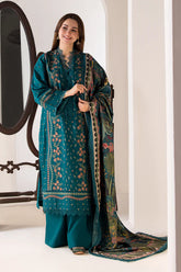 SOBIA NAZIR-3PC DHANAK EMBROIDERED SHIRT WITH COURTRAI WOOL PRINTED SHAWL AND TROUSER-W.J-5276
