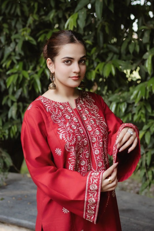 URGE-2PC DHANAK EMBROIDRED SHIRT WITH AND EMBROIDRED TROUSER-W.J-1063