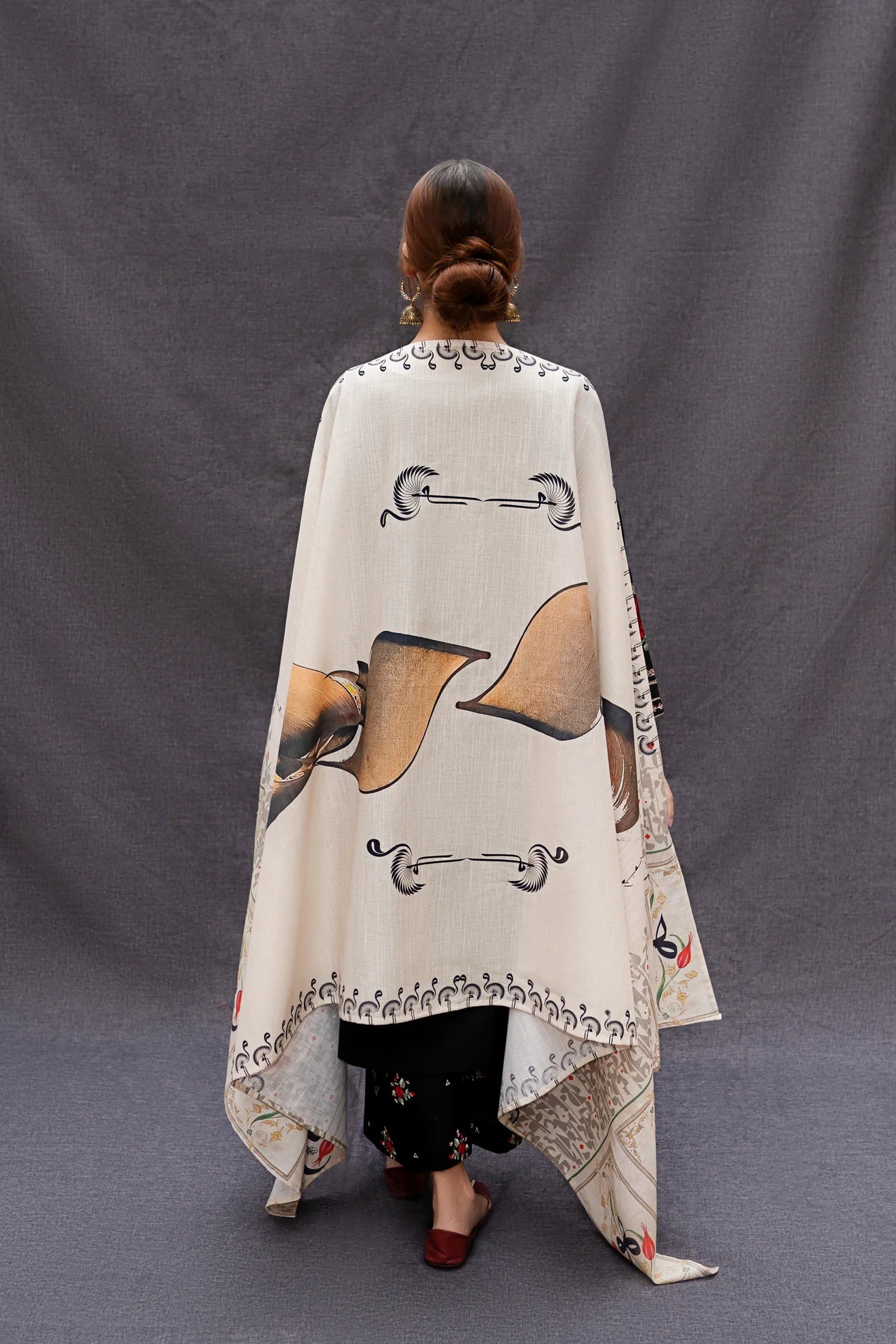 URGE-3PC DHANAK EMBROIDERED SHIRT WITH COUTRAI PRINTED SHAWL AND EMB TROUSER-W.J-1483