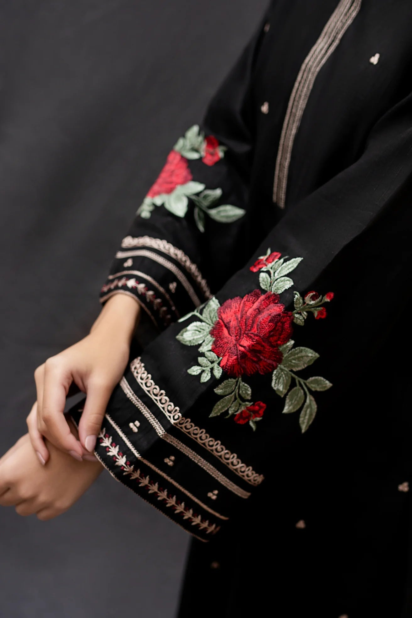 URGE-3PC DHANAK EMBROIDERED SHIRT WITH COUTRAI PRINTED SHAWL AND EMB TROUSER-W.J-1483