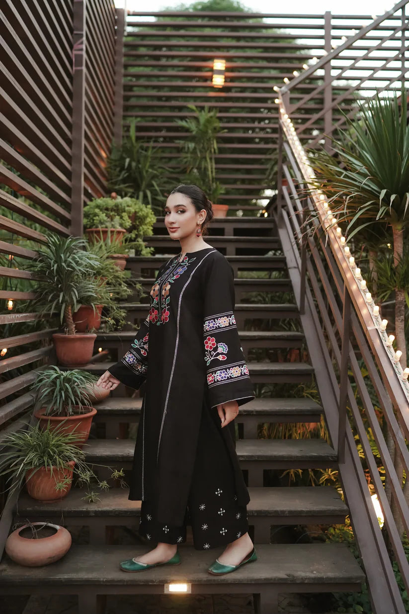 URGE-2PC DHANAK EMBROIDERED SHIRT WITH DHANAK EMB TROUSER-W.J-1799