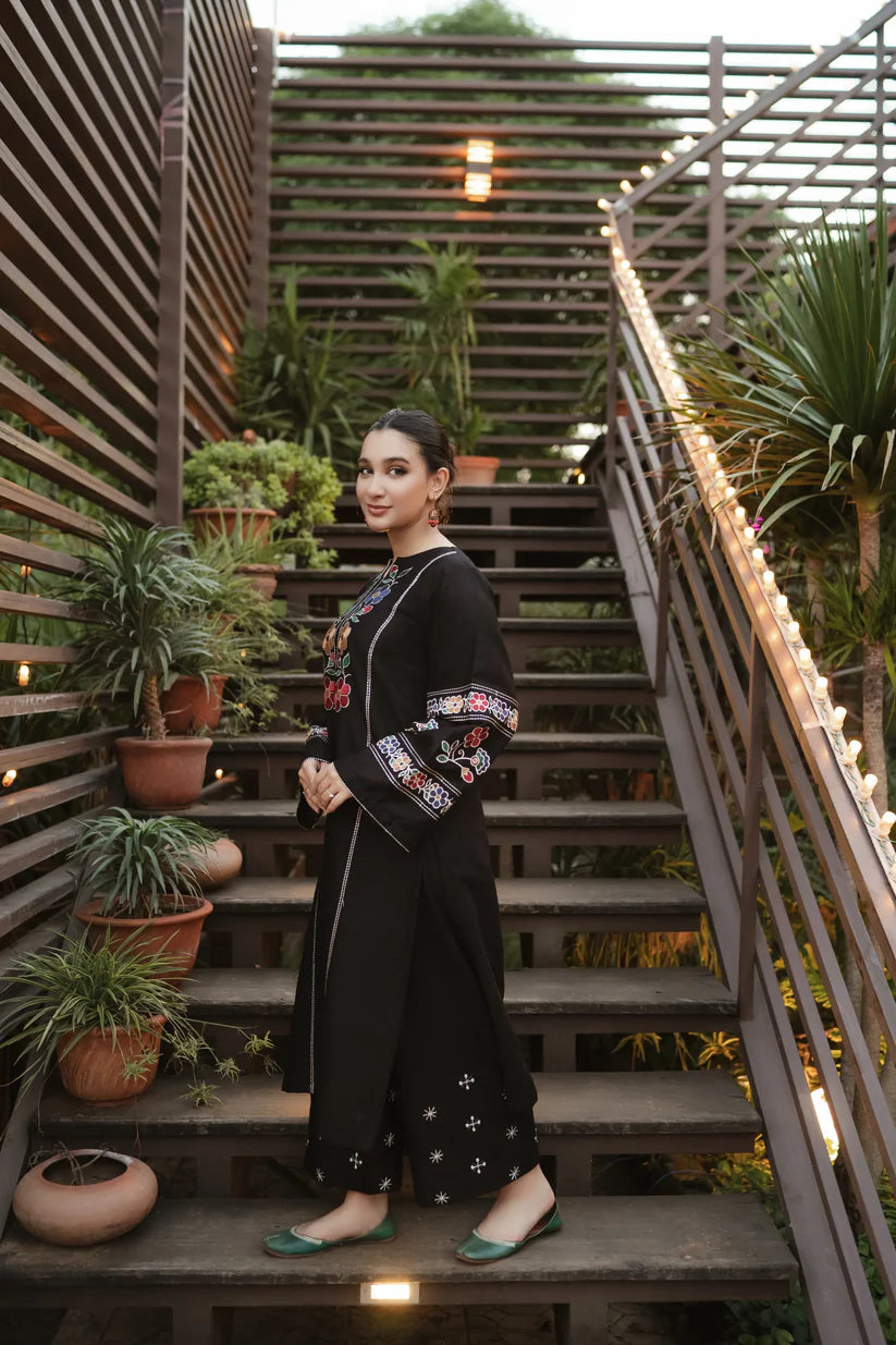 URGE-2PC DHANAK EMBROIDERED SHIRT WITH DHANAK EMB TROUSER-W.J-1799