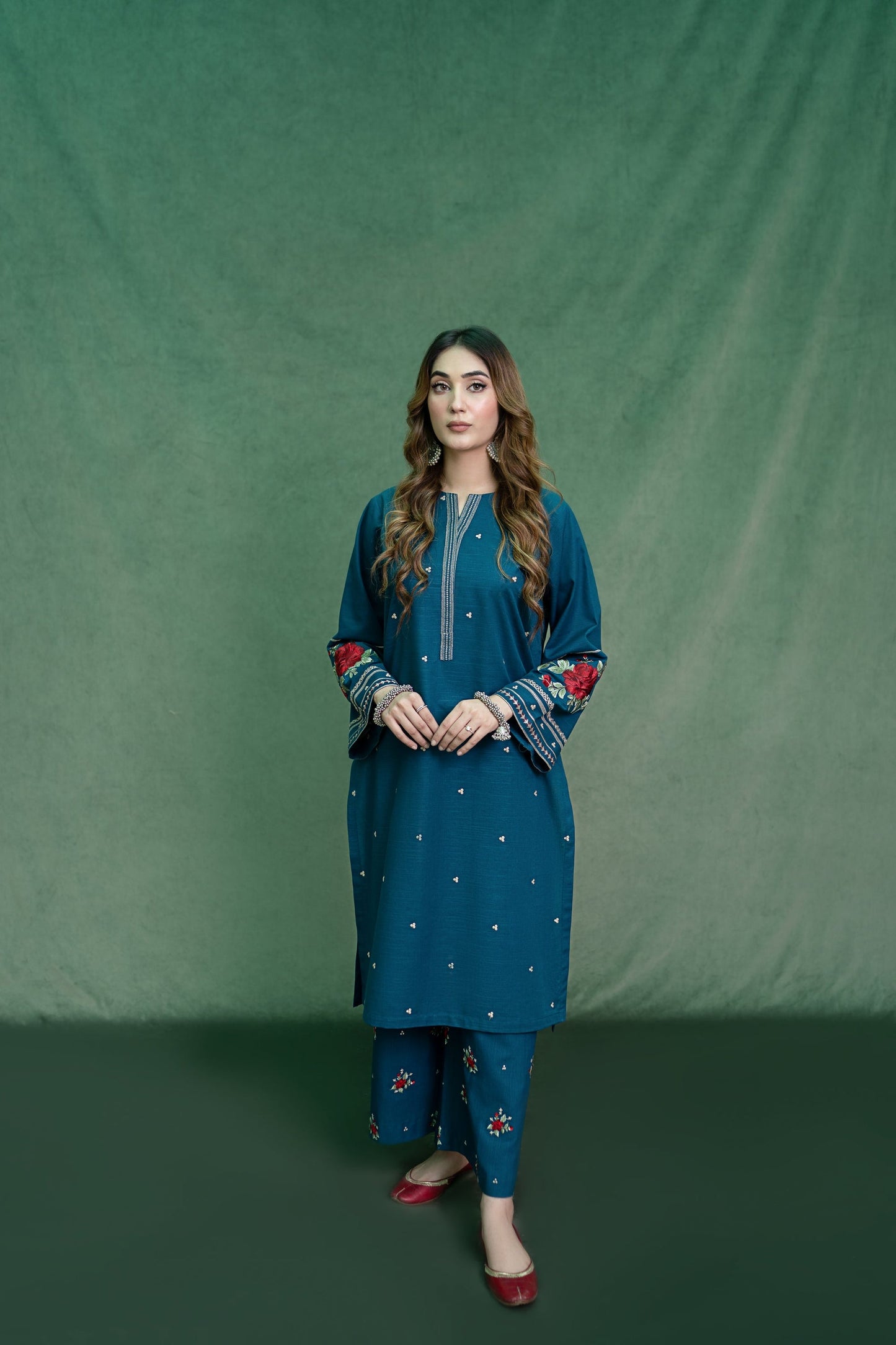 URGE-2PC DHANAK EMBROIDRED SHIRT WITH DHANAK EMBROIDRED TROUSER-W.J-1509