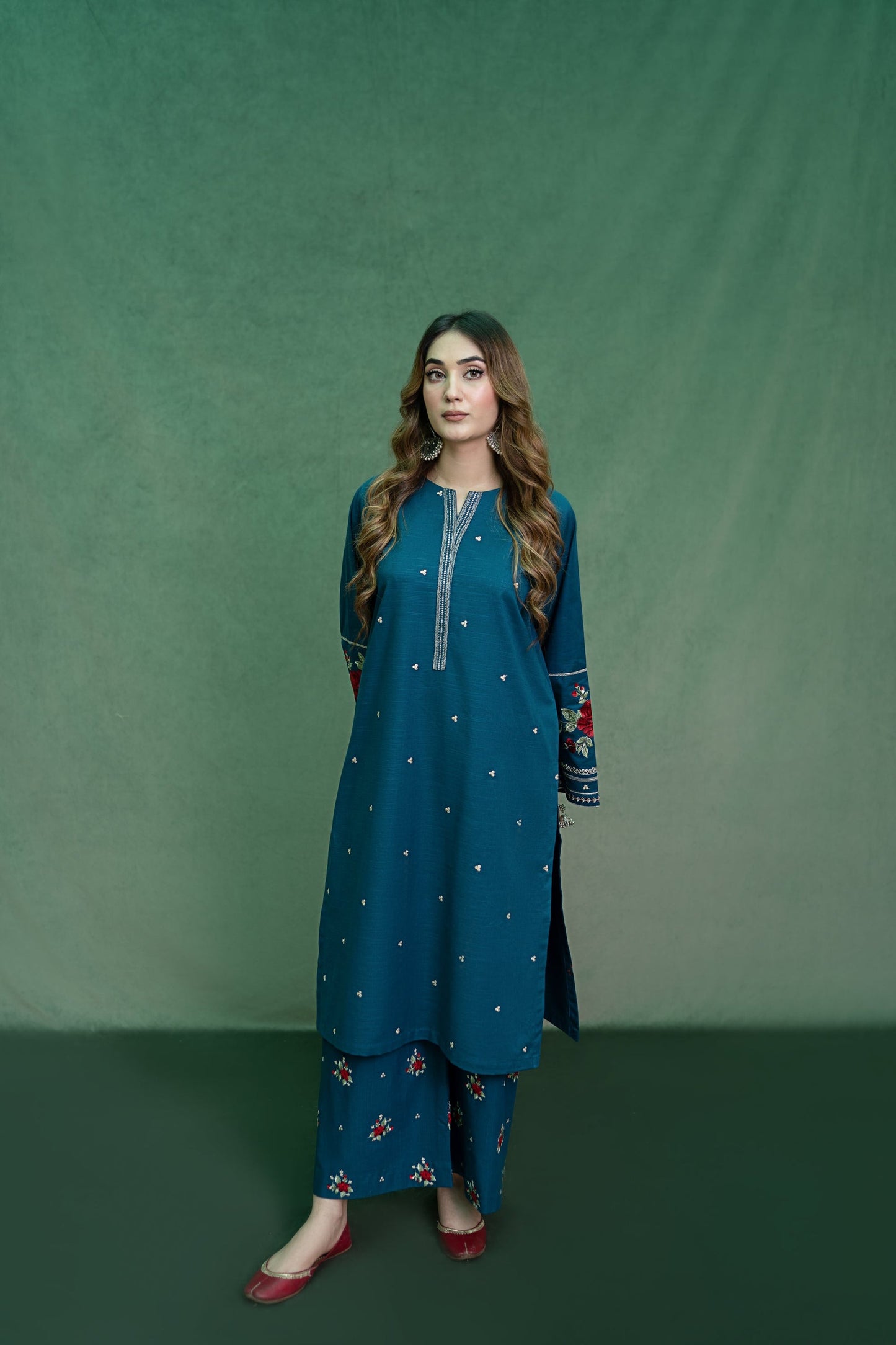 URGE-2PC DHANAK EMBROIDRED SHIRT WITH DHANAK EMBROIDRED TROUSER-W.J-1509