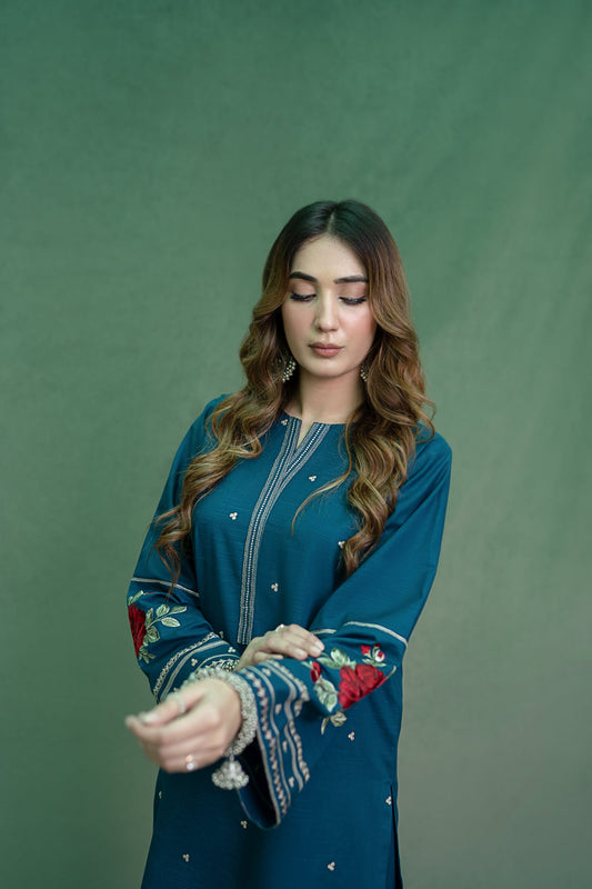 URGE-2PC DHANAK EMBROIDRED SHIRT WITH DHANAK EMBROIDRED TROUSER-W.J-1509