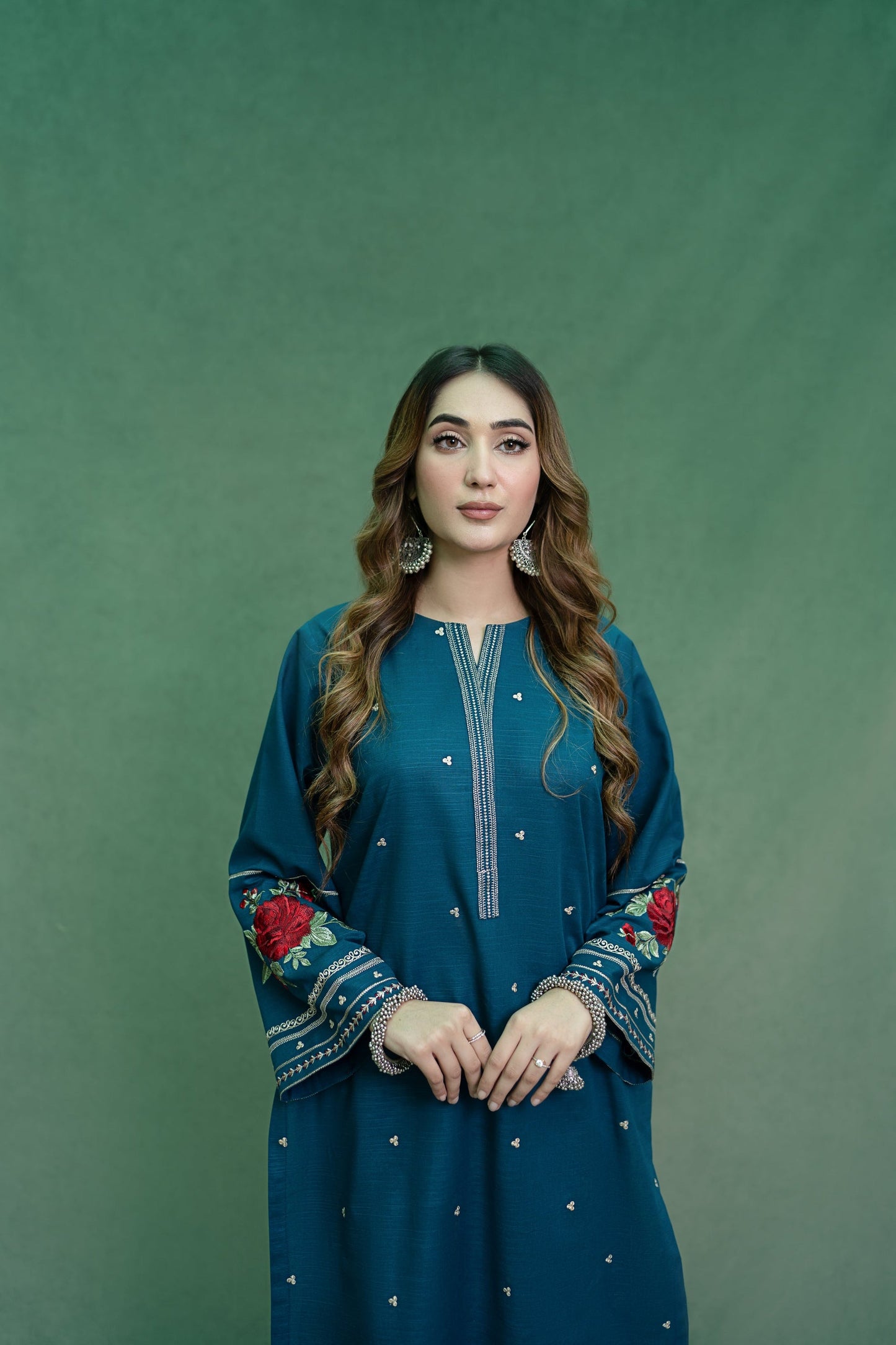 URGE-2PC DHANAK EMBROIDRED SHIRT WITH DHANAK EMBROIDRED TROUSER-W.J-1509