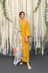 URGE- 3PC DHANAK EMBROIDERED SHIRT WITH WOOL PRINT SHAWL & TROUSER-W.J-1415