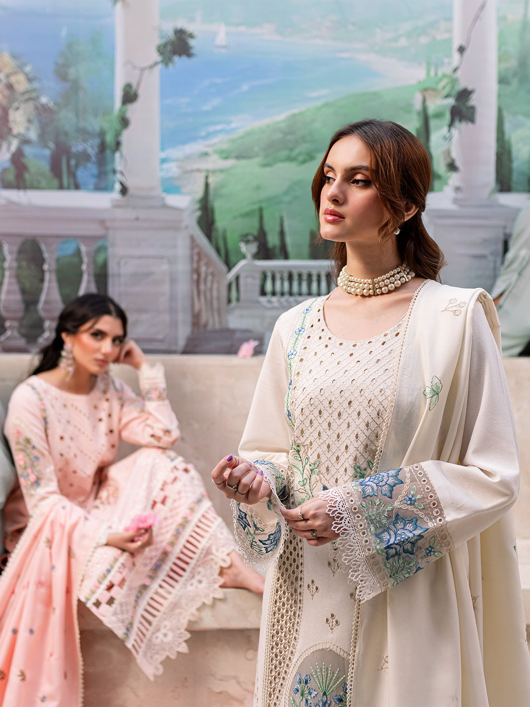 MAHNUR-3PC DHANAK LASER CUT EMB SHIRT WITH DHANAK LASERCUT EMB DUPATTA & TROUSER-W.J-1918