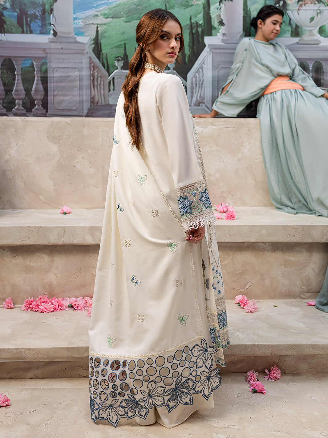MAHNUR-3PC DHANAK LASER CUT EMB SHIRT WITH DHANAK LASERCUT EMB DUPATTA & TROUSER-W.J-1918