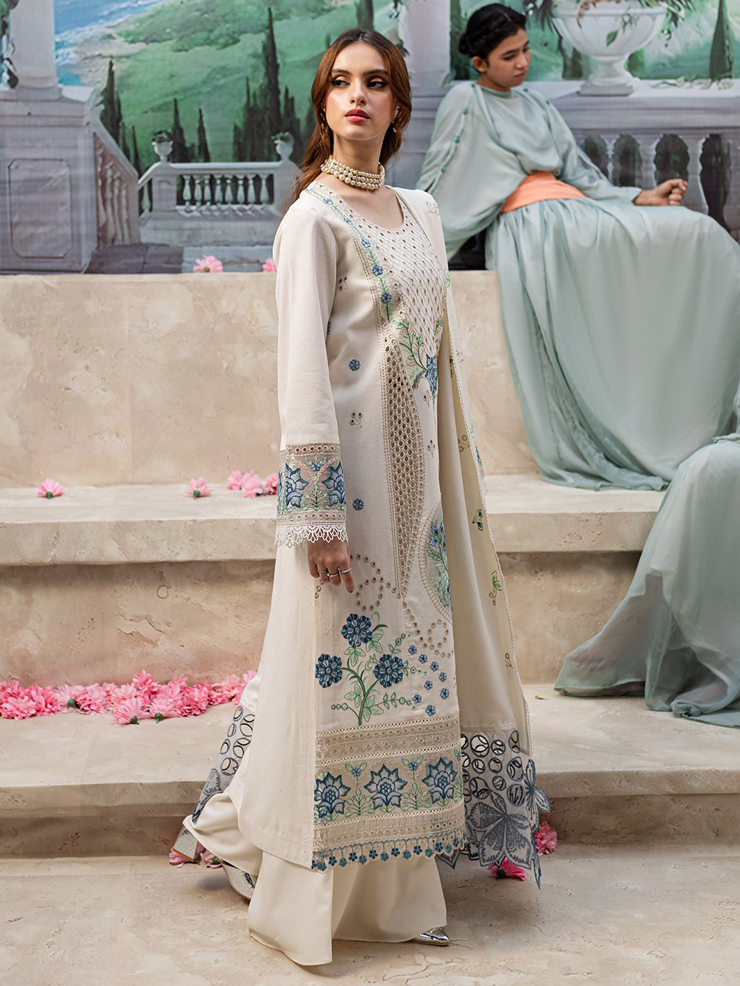 MAHNUR-3PC DHANAK LASER CUT EMB SHIRT WITH DHANAK LASERCUT EMB DUPATTA & TROUSER-W.J-1918