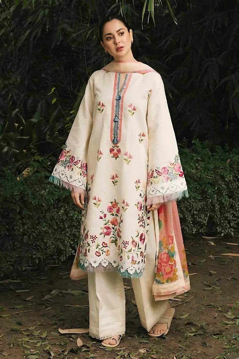 ZARASHAHJAHAN- 3PC DHANK EMBROIDERED SHIRT WITH COUTRAI WOOL SHAWL & TROUSER-W.J-1797