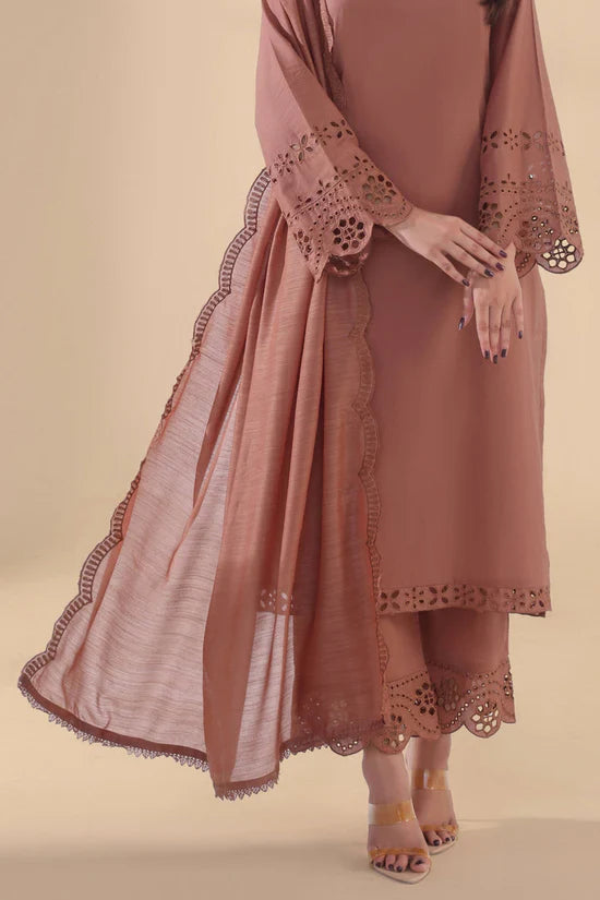 SAPPHIRE-3PC DHANAK EMBROIDERED SHIRT WITH KHADDI NET EMB DUPATTA AND TROUSER-W.J-1998
