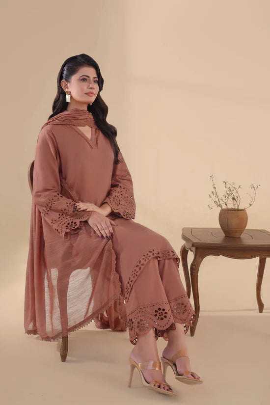 SAPPHIRE-3PC DHANAK EMBROIDERED SHIRT WITH KHADDI NET EMB DUPATTA AND TROUSER-W.J-1998