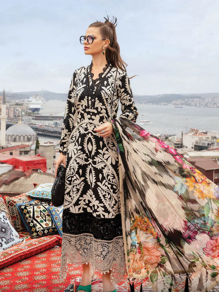 MARIA.B-3PC KHADDAR PRINTED EMB SHIRT WITH KHADDAR PRINTED DUPATTA AND PRINTED TROUSER-W.J-1966