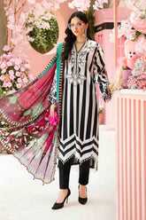 MARIA.B-3PC LAWN EMBROIDERED PRINTED SHIRT WITH CHIFFON PRINT DUPATTA AND PRINT TROUSER-W.J-2525