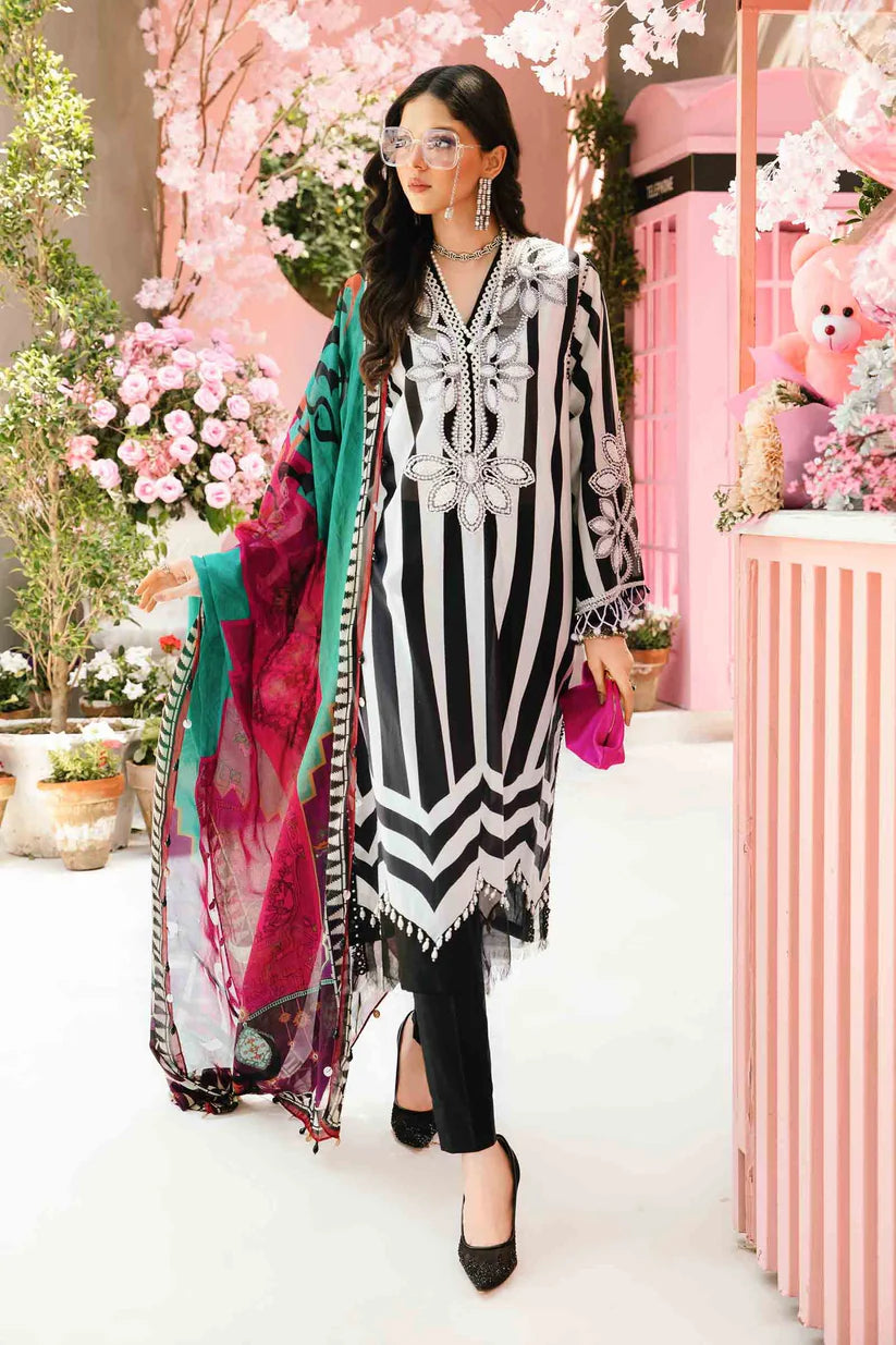 MARIA.B-3PC LAWN EMBROIDERED PRINTED SHIRT WITH CHIFFON PRINT DUPATTA AND PRINT TROUSER-W.J-1702