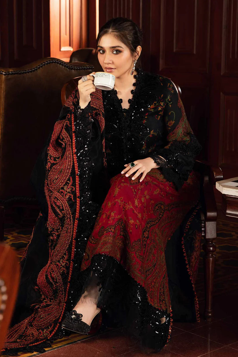 MARIA.B-3PC LAWN PRINTED EMB SHIRT WITH CHIFFON PRINT DUPATTA AND PRINT TROUSER-W.J-1784