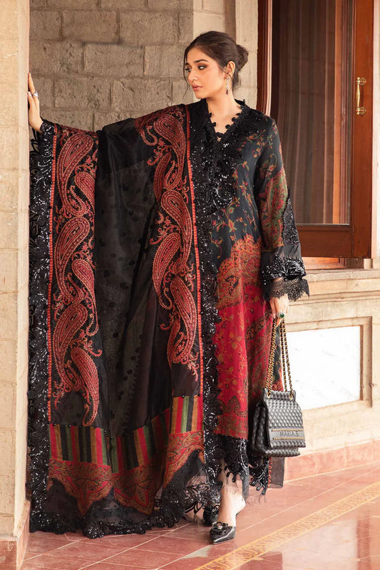 MARIA.B-3PC LAWN PRINTED EMB SHIRT WITH CHIFFON PRINT DUPATTA AND PRINT TROUSER-W.J-1784