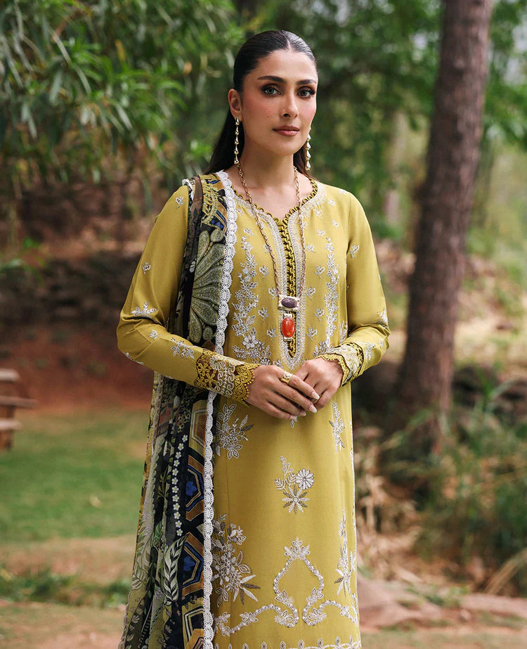 REPUBLIC WOMENSWEAR-3PC DHANAK EMBROIDERED SHIRT WITH COURTRAI PRINTED SHAWL & DHANAK TOUSER-W.J-1992