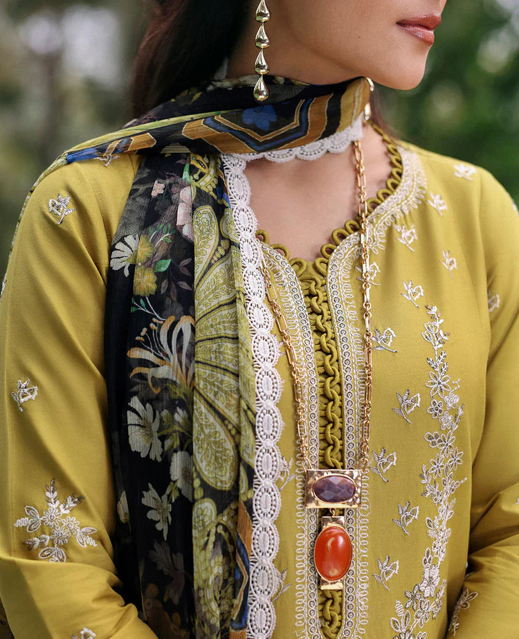 REPUBLIC WOMENSWEAR-3PC DHANAK EMBROIDERED SHIRT WITH COURTRAI PRINTED SHAWL & DHANAK TOUSER-W.J-1992