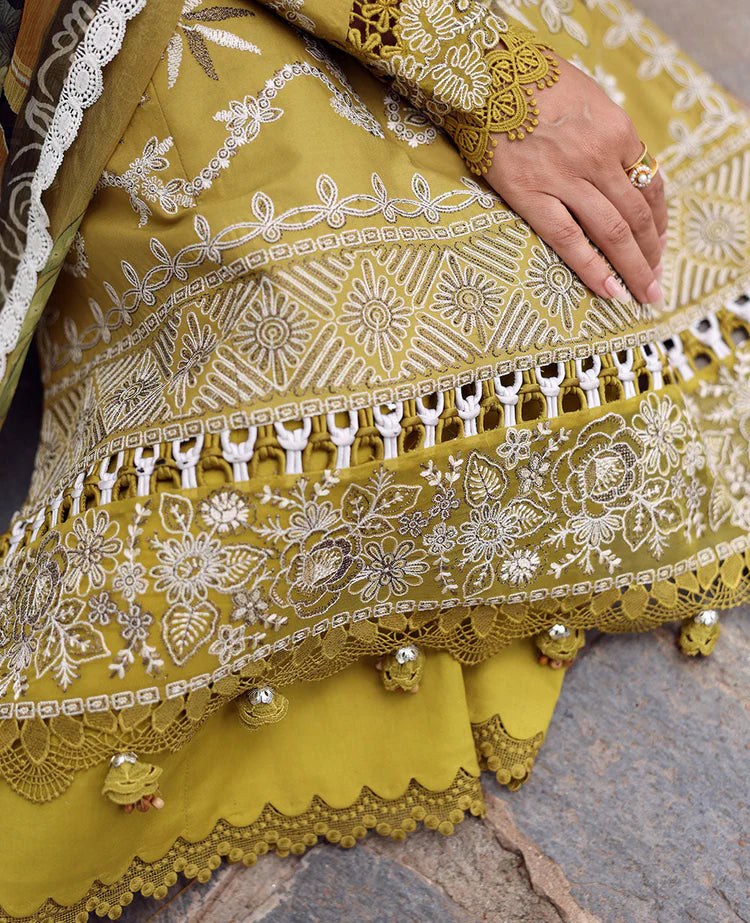REPUBLIC WOMENSWEAR-3PC DHANAK EMBROIDERED SHIRT WITH COURTRAI PRINTED SHAWL & DHANAK TOUSER-W.J-1992