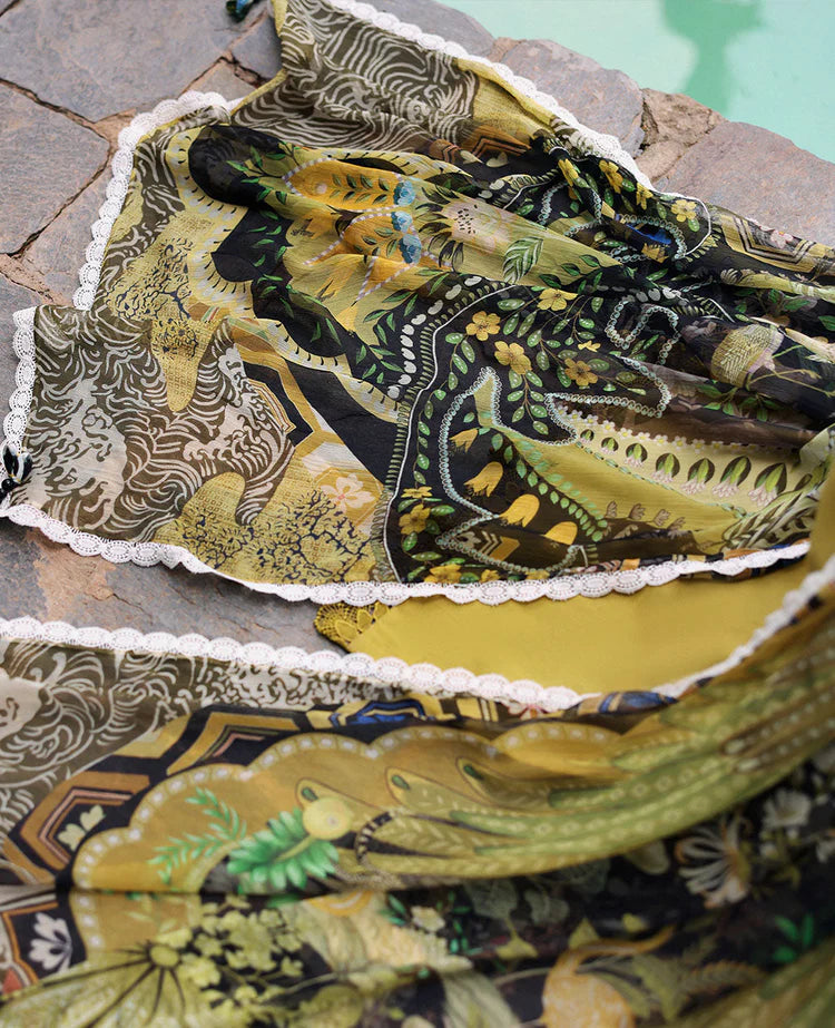 REPUBLIC WOMENSWEAR-3PC DHANAK EMBROIDERED SHIRT WITH COURTRAI PRINTED SHAWL & DHANAK TOUSER-W.J-1992