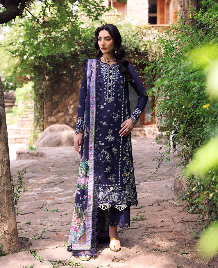 REPUBLIC WOMENSWEAR-3PC DHANAK EMBROIDERED SHIRT WITH COURTRAI PRINTED SHAWL & EMB TOUSER-W.J-1993