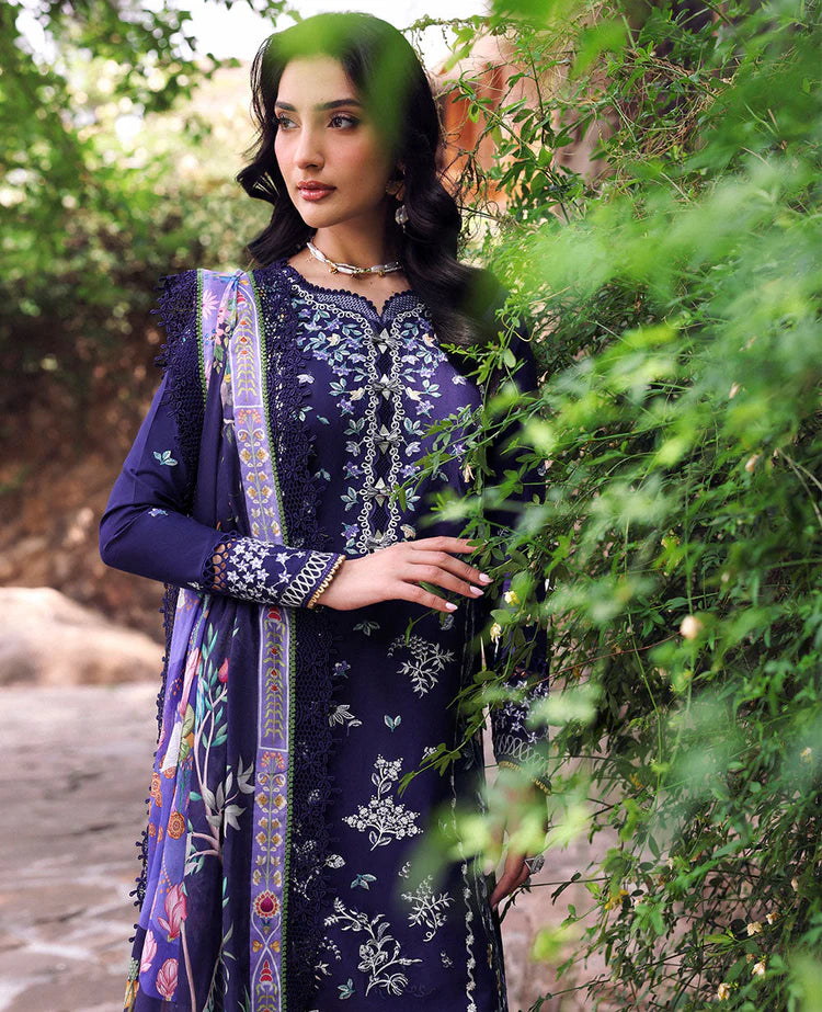 REPUBLIC WOMENSWEAR-3PC DHANAK EMBROIDERED SHIRT WITH COURTRAI PRINTED SHAWL & EMB TOUSER-W.J-1993
