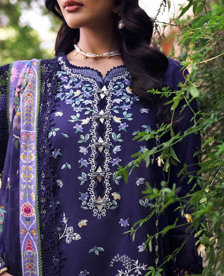 REPUBLIC WOMENSWEAR-3PC DHANAK EMBROIDERED SHIRT WITH COURTRAI PRINTED SHAWL & EMB TOUSER-W.J-1993