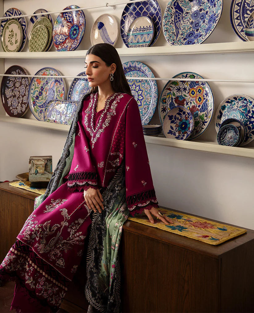 REPUBLIC-3PC DHANAK SEQUENCE EMBROIDERED SHIRT WITH COURTRAI PRINTED SHAWL & DHANAK TOUSER_W.J-1898