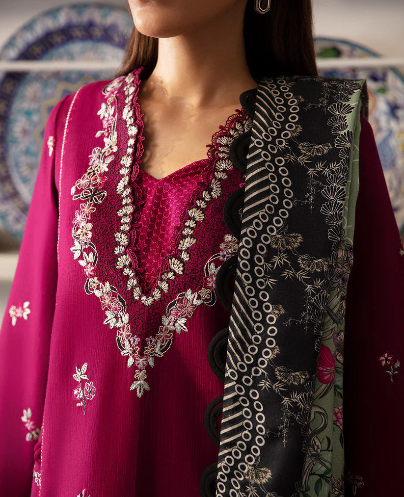 REPUBLIC-3PC DHANAK SEQUENCE EMBROIDERED SHIRT WITH COURTRAI PRINTED SHAWL & DHANAK TOUSER_W.J-1898