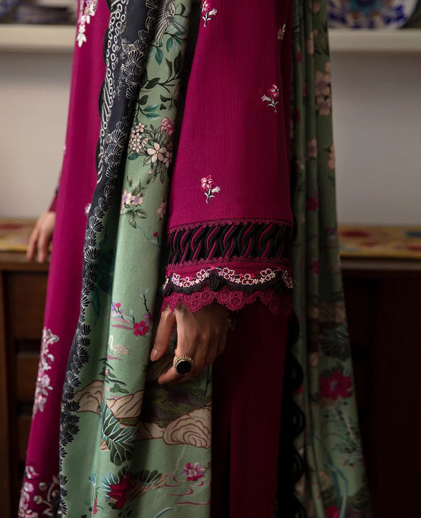 REPUBLIC-3PC DHANAK SEQUENCE EMBROIDERED SHIRT WITH COURTRAI PRINTED SHAWL & DHANAK TOUSER_W.J-1898