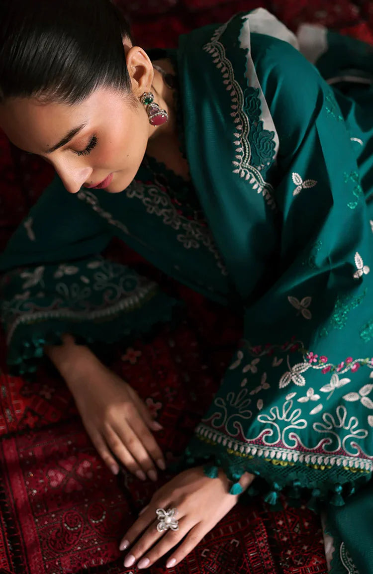 REPUBLIC WOMENSWEAR-3PC DHANAK EMBROIDERED SHIRT WITH COURTRAI PRINTED SHAWL & DHANAK TOUSER-WJ-1944