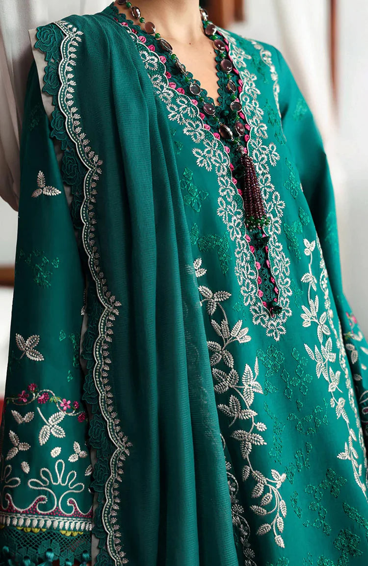 REPUBLIC WOMENSWEAR-3PC DHANAK EMBROIDERED SHIRT WITH COURTRAI PRINTED SHAWL & DHANAK TOUSER-WJ-1944