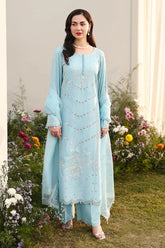 ASIM JOFA- 3PC LAWN EMBROIDERED SHIRT WITH ORGANZA EMBROIDERED DUPATTA AND TROUSER-W.J-4807