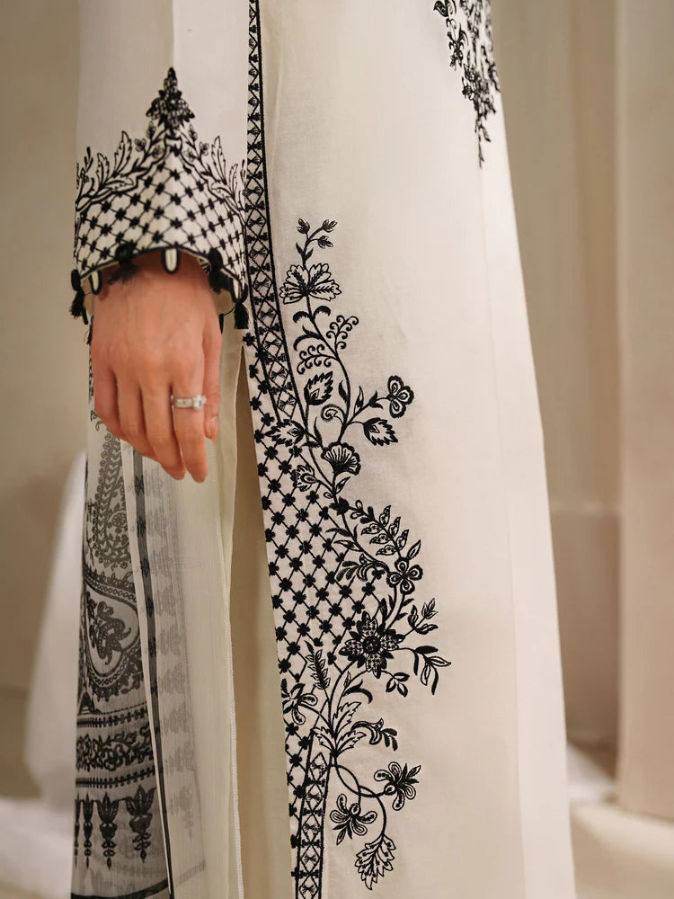 GARNET-3PC KHADDAR EMBROIDERED SHIRT WITH COURTRAI PRINTED SHAWL AND TROUSER-W.J-2028