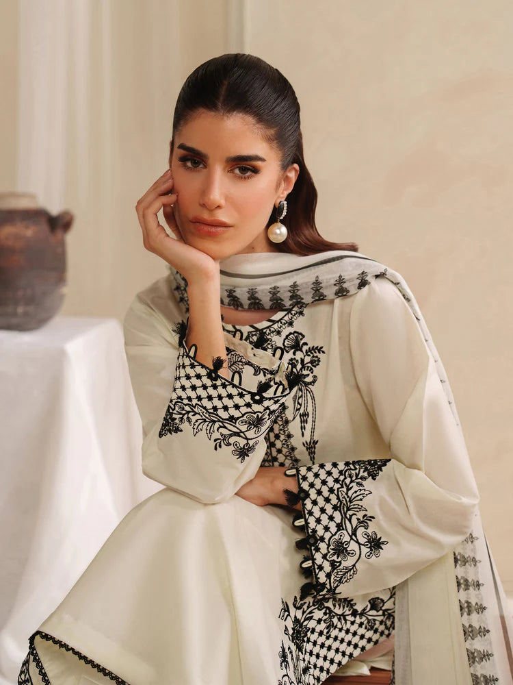 GARNET-3PC KHADDAR EMBROIDERED SHIRT WITH COURTRAI PRINTED SHAWL AND TROUSER-W.J-2028