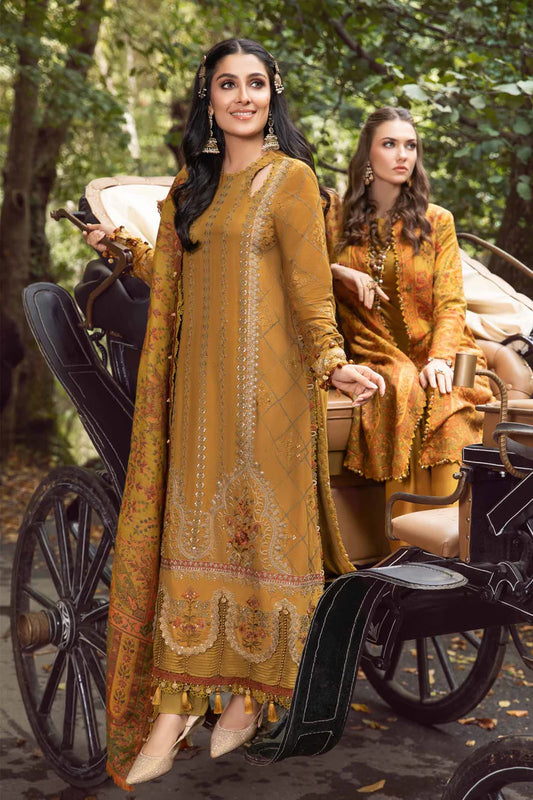 MARIA.B-3PC KARANDI EMBROIDERED SHIRT WITH COURTRAI PRINTED SHAWL AND TROUSER-W.J-2056