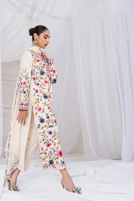 SAPPHIRE-3PC DHANAK EMBROIDERED SHIRT WITH BAMBER CHIFFON EMBROIDERED DUPATTA & TROUSER-W.J-1991