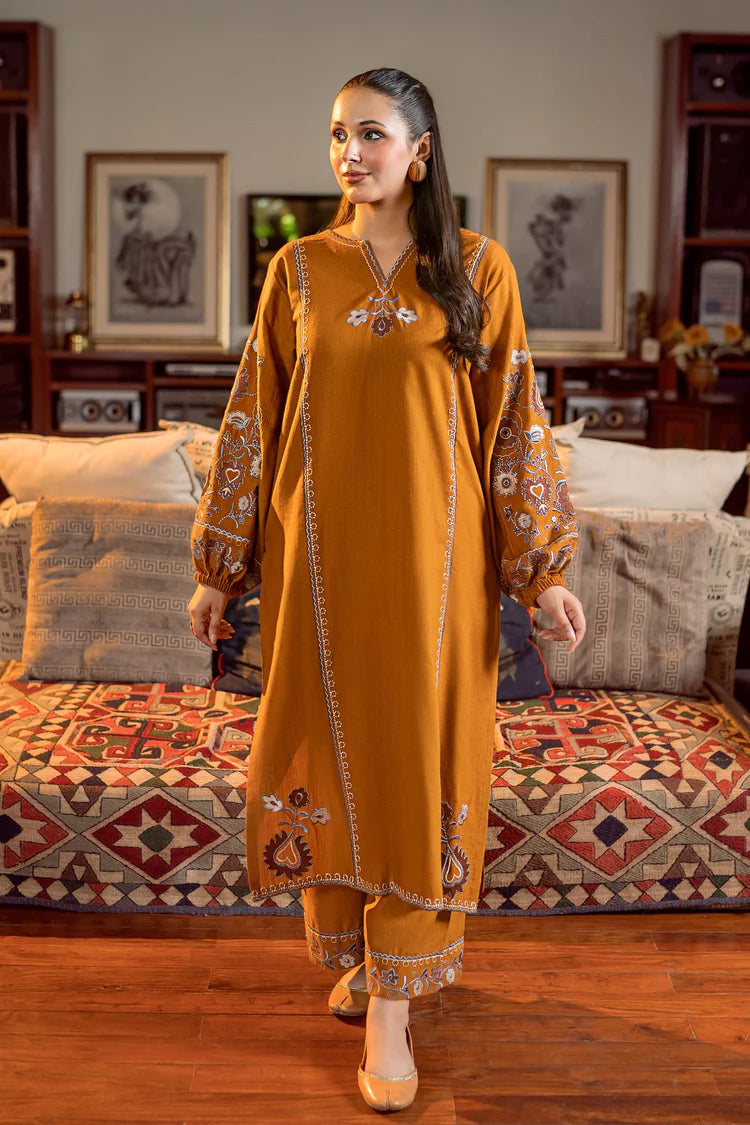 URGE-2PC DHANAK EMBROIDERED SHIRT AND EMBROIDRED SLEEVES-W.J-2033