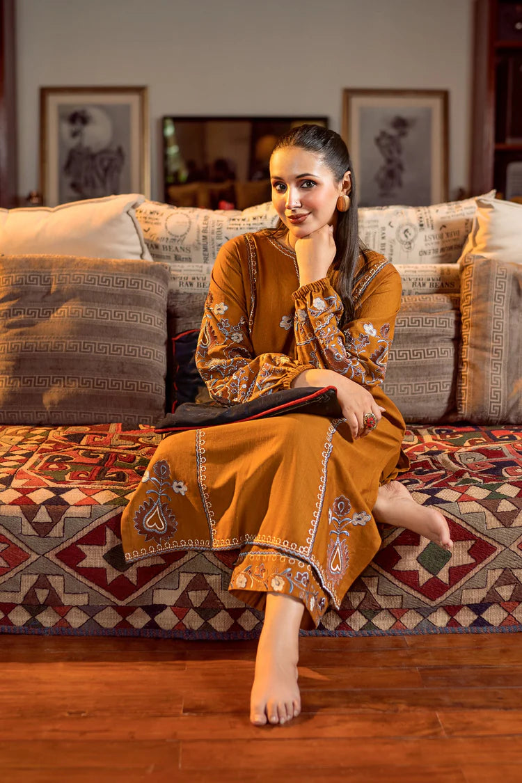 URGE-2PC DHANAK EMBROIDERED SHIRT AND EMBROIDRED SLEEVES-W.J-2033