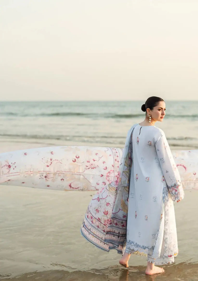 QALAMQAR - 3PC LAWN EMBROIDERED SHIRT WITH MONARK PRINTED DUPATTA AND TROUSER-W.J-1790