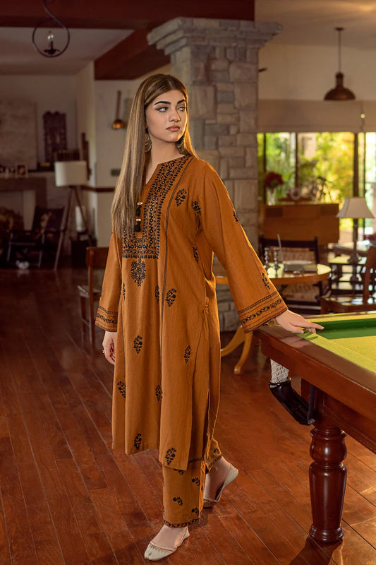 URGE-2PC DHANAK EMBROIDERED SHIRT AND EMBROIDRED TROUSER-W.J-2034