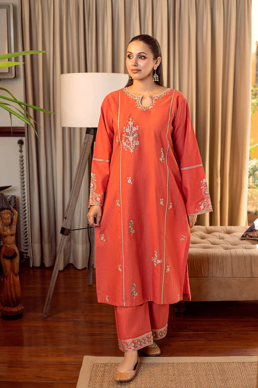 URGE-2PC DHANAK EMBROIDERED SHIRT AND EMBROIDRED SLEEVES-W.J-2041