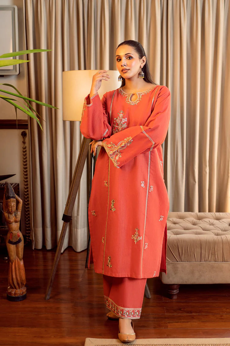 URGE-2PC DHANAK EMBROIDERED SHIRT AND EMBROIDRED SLEEVES-W.J-2041