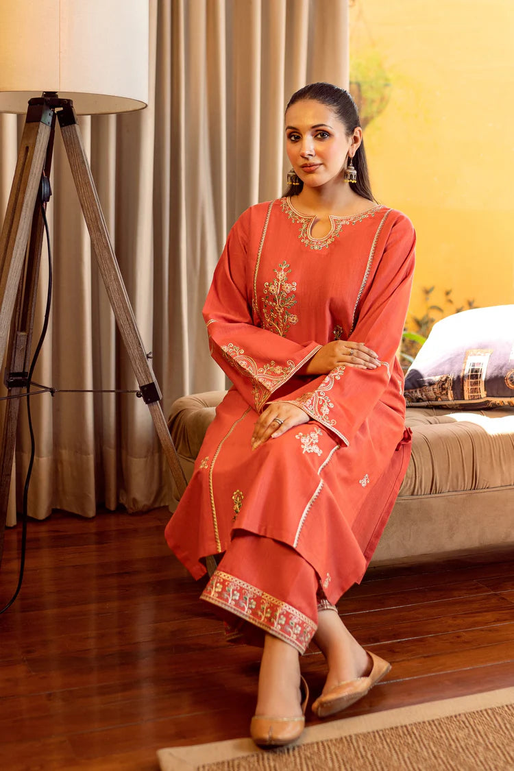 URGE-2PC DHANAK EMBROIDERED SHIRT AND EMBROIDRED SLEEVES-W.J-2041