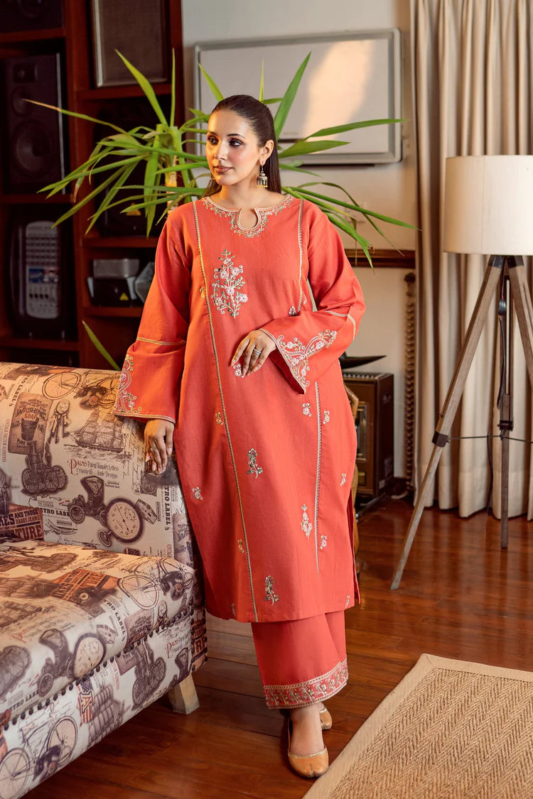 URGE-2PC DHANAK EMBROIDERED SHIRT AND EMBROIDRED SLEEVES-W.J-2041